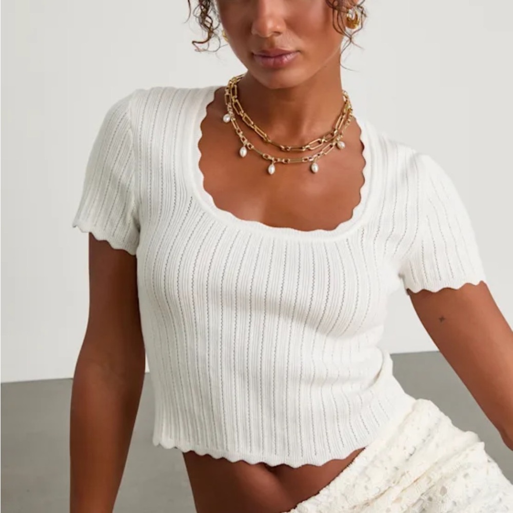 Lulu's White Scalloped Crop Top